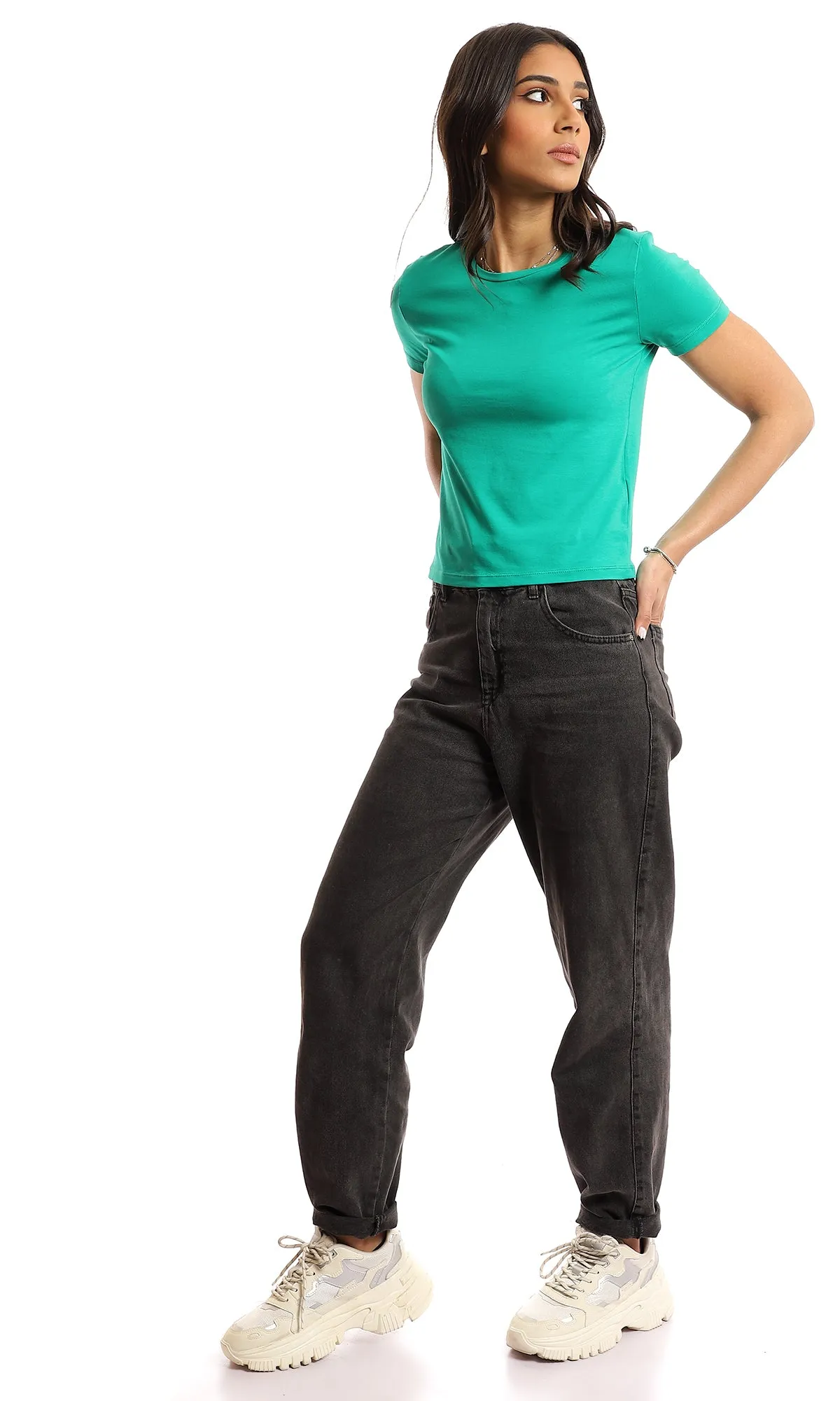 97321 Solid Basic Slip On Cotton T-Shirt - Green