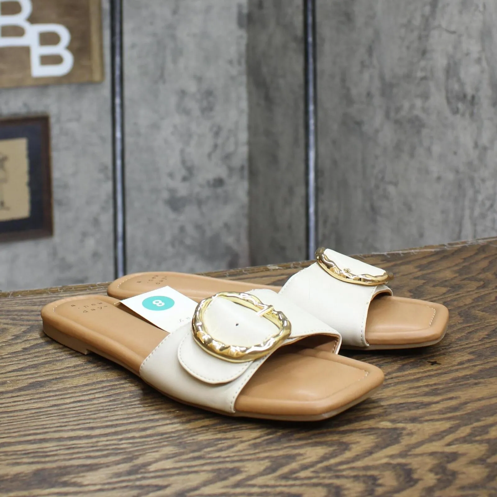 A New Day Bennie Buckle Slide Sandals with Memory Foam Insole Cream Off White 8M