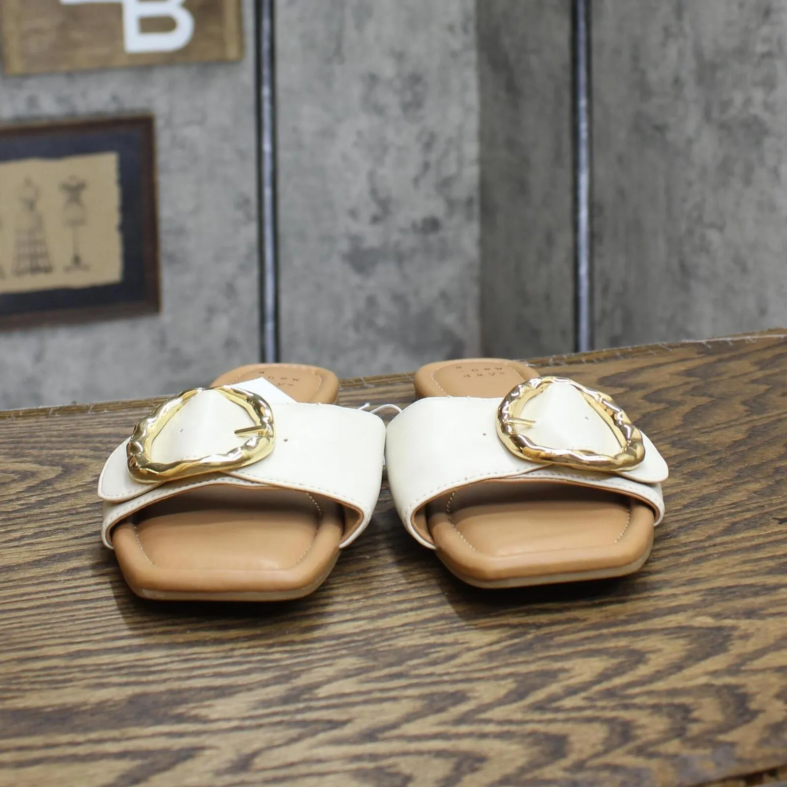 A New Day Bennie Buckle Slide Sandals with Memory Foam Insole Cream Off White 8M