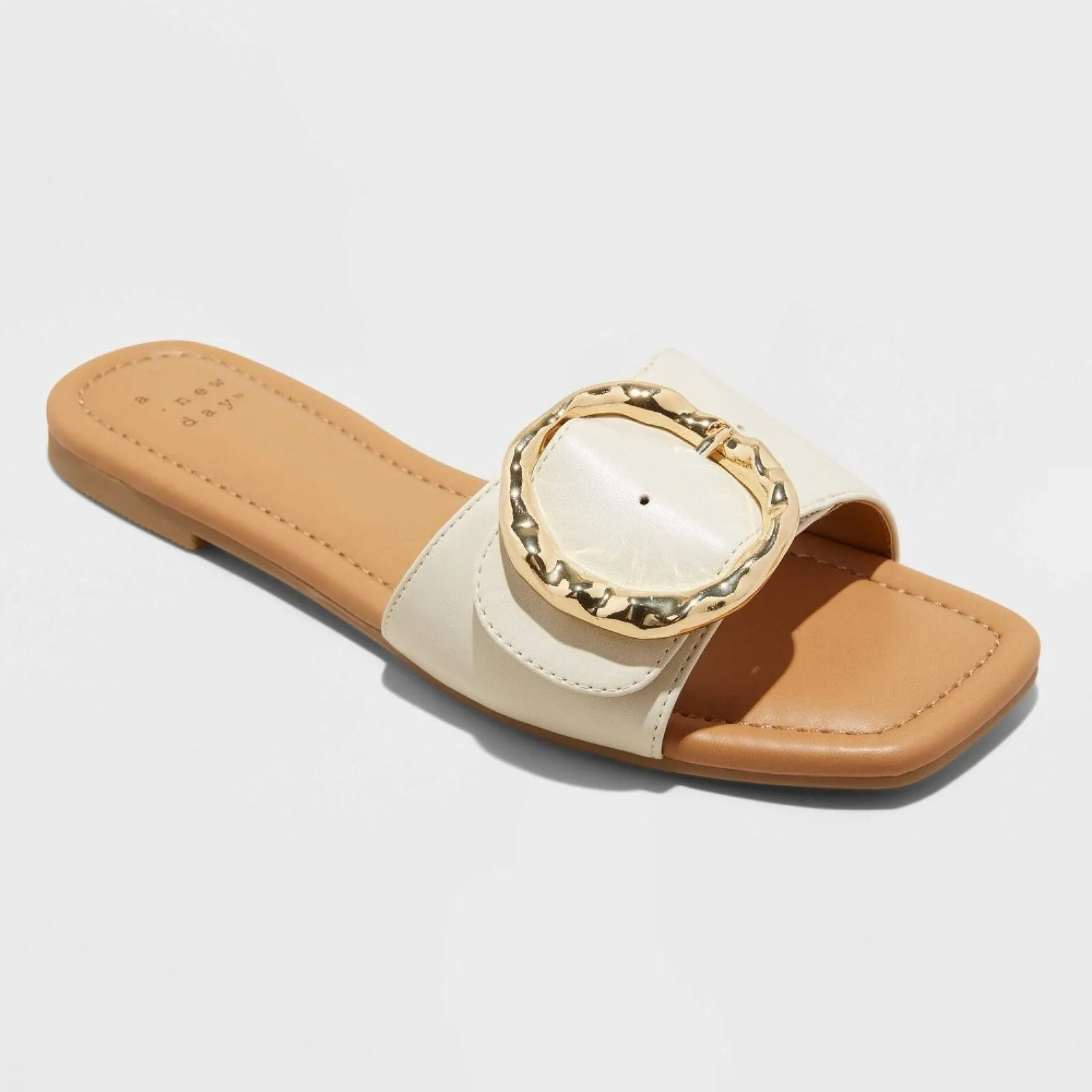A New Day Bennie Buckle Slide Sandals with Memory Foam Insole Cream Off White 8M