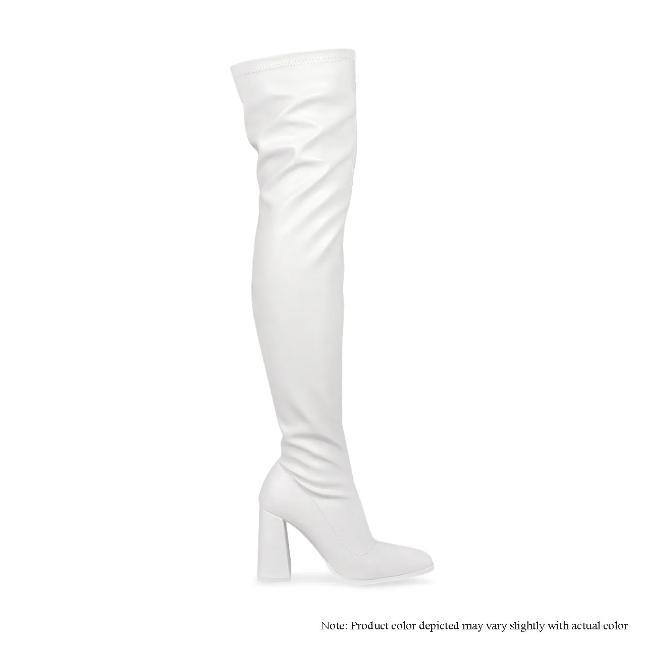 ALEX-3 SUBTLE SQUARE TOE MID CHUNKY HEEL THIGH HIGH BOOTS-WHITE PU