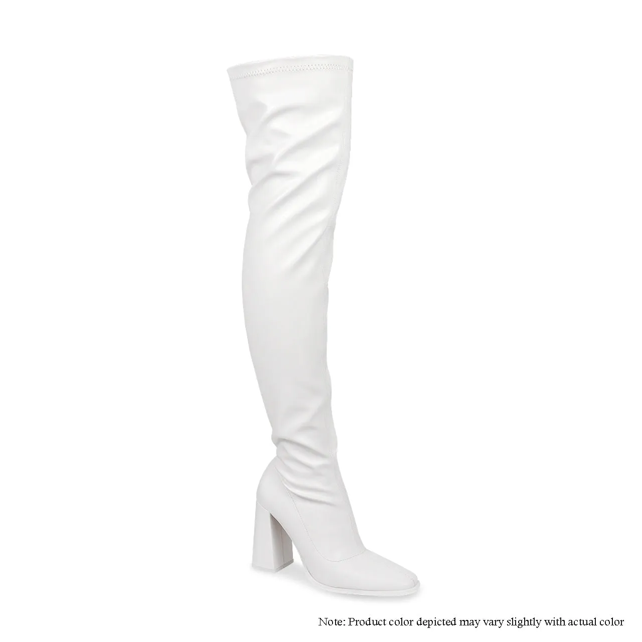ALEX-3 SUBTLE SQUARE TOE MID CHUNKY HEEL THIGH HIGH BOOTS-WHITE PU