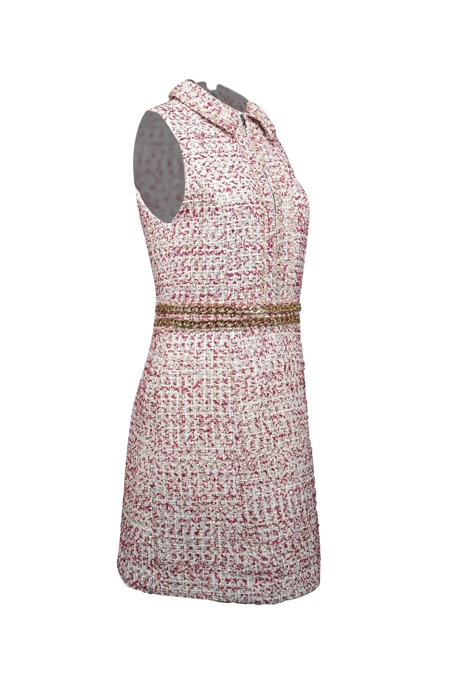 Alice & Olivia - White, Raspberry, & Gold Tweed Chain-Trimmed Dress Sz 10