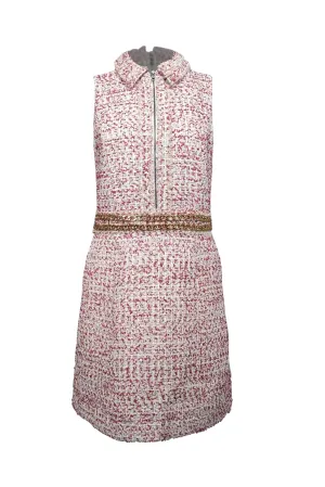Alice & Olivia - White, Raspberry, & Gold Tweed Chain-Trimmed Dress Sz 10