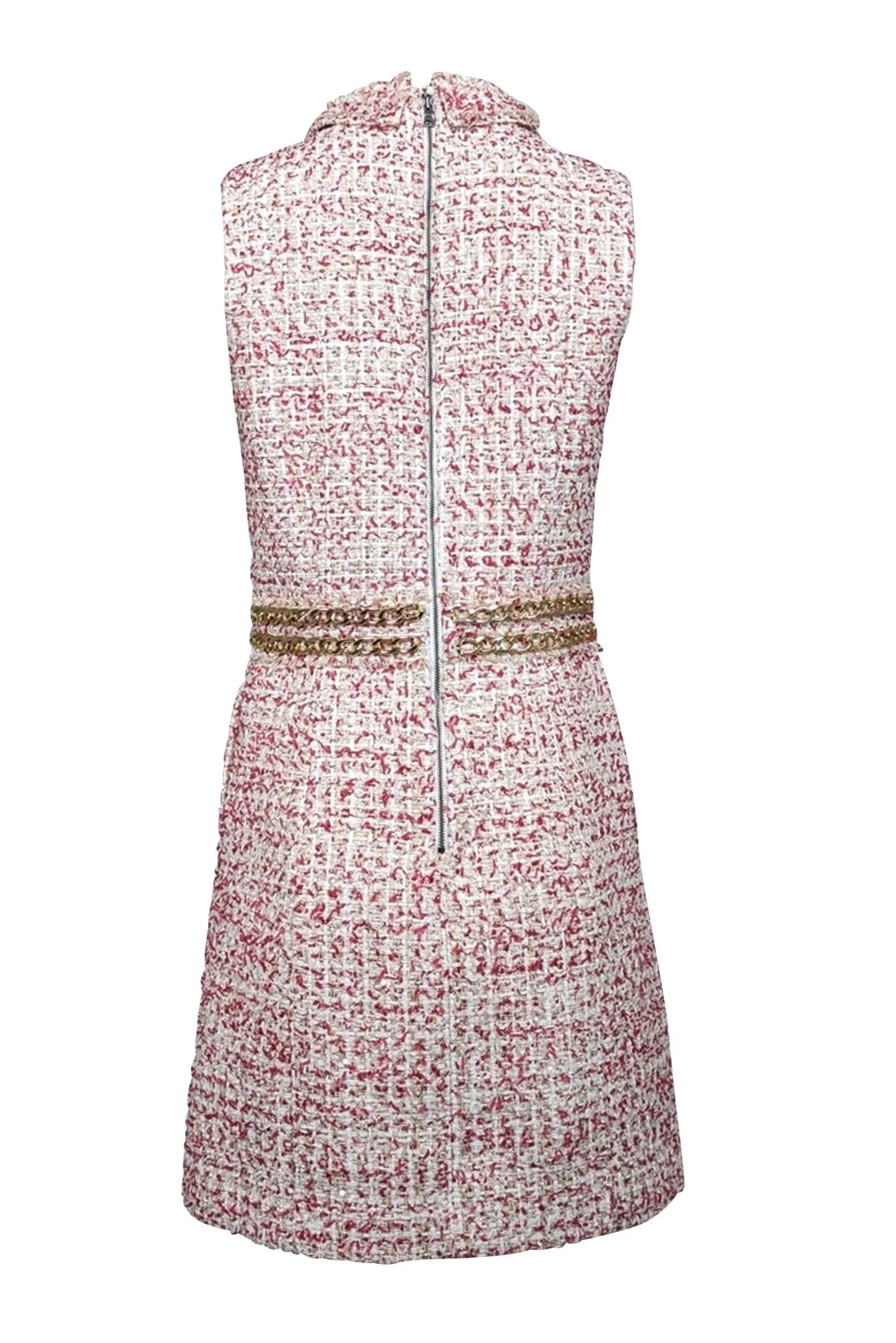 Alice & Olivia - White, Raspberry, & Gold Tweed Chain-Trimmed Dress Sz 10