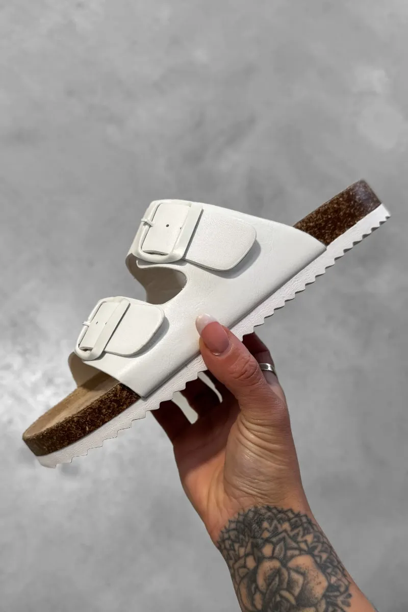 AYSHA Chunky Buckle Cork Sandals - White