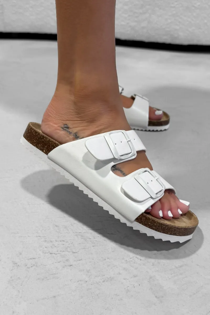 AYSHA Chunky Buckle Cork Sandals - White