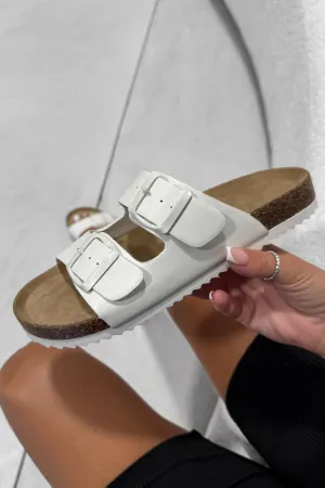 AYSHA Chunky Buckle Cork Sandals - White