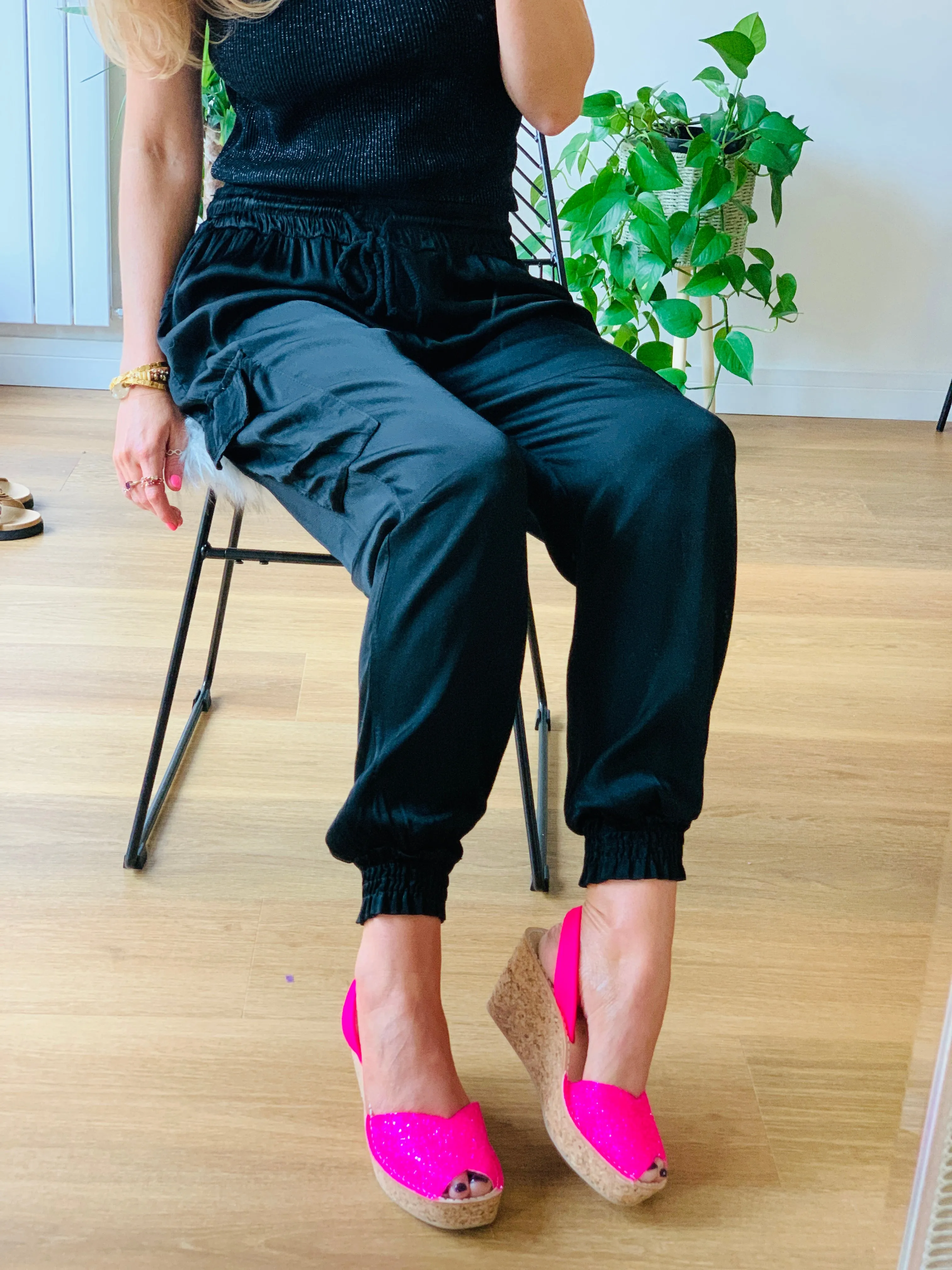 Barbie Pink Glitter Cork Wedge