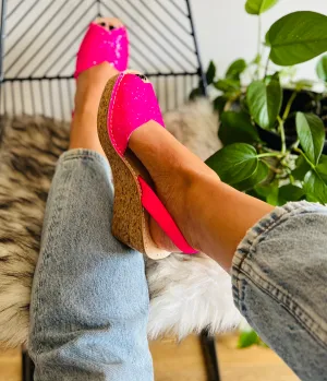Barbie Pink Glitter Cork Wedge