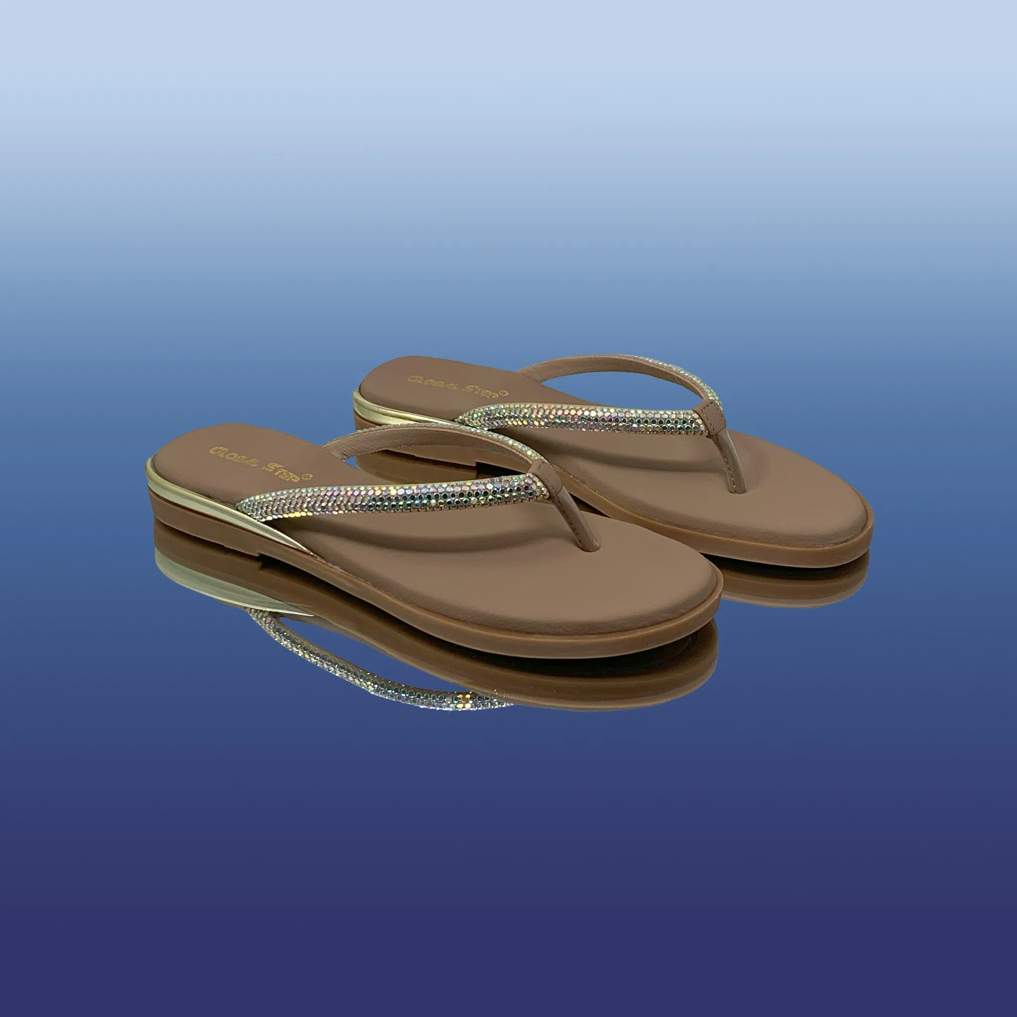 Beige Rhinestone Flip Flops