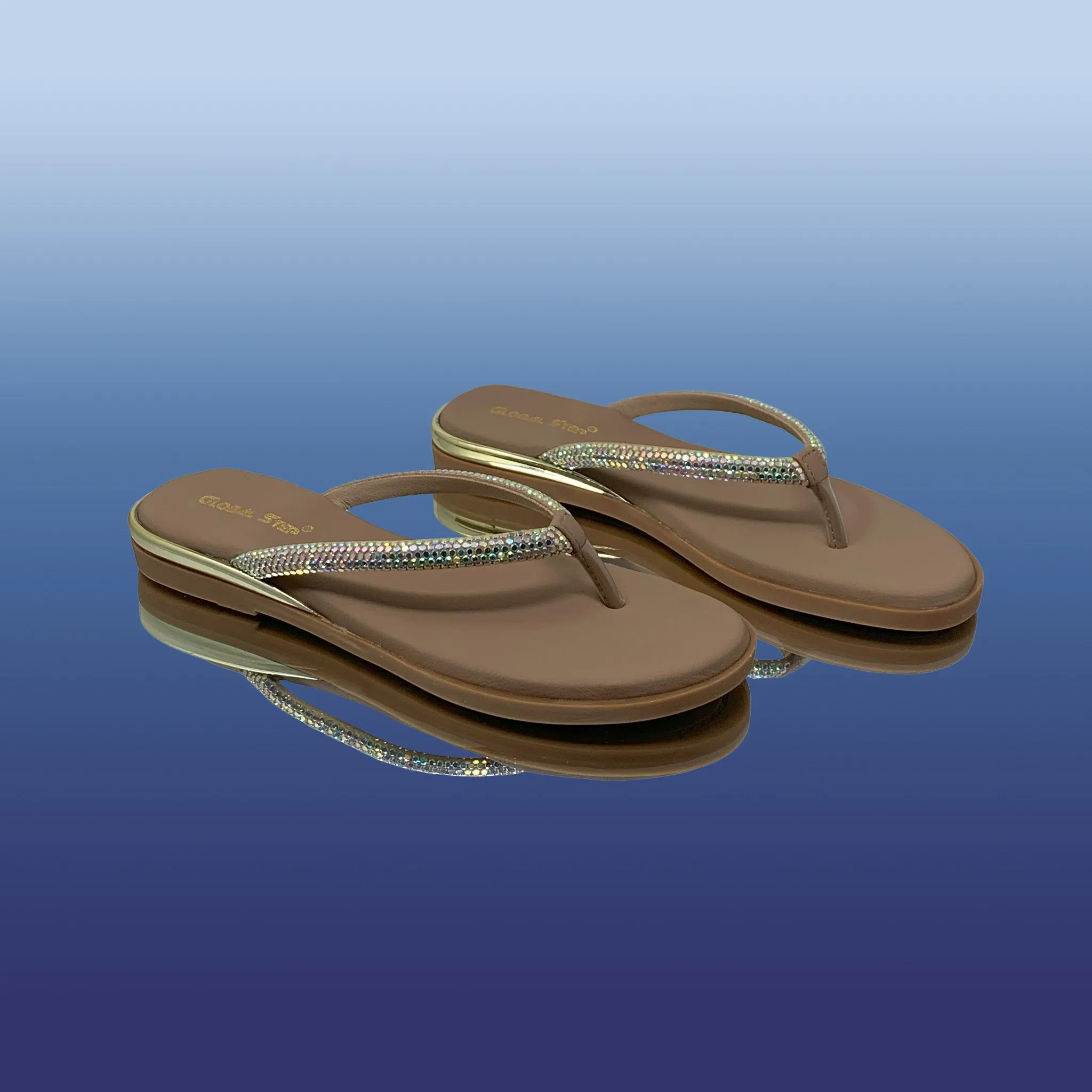 Beige Rhinestone Flip Flops
