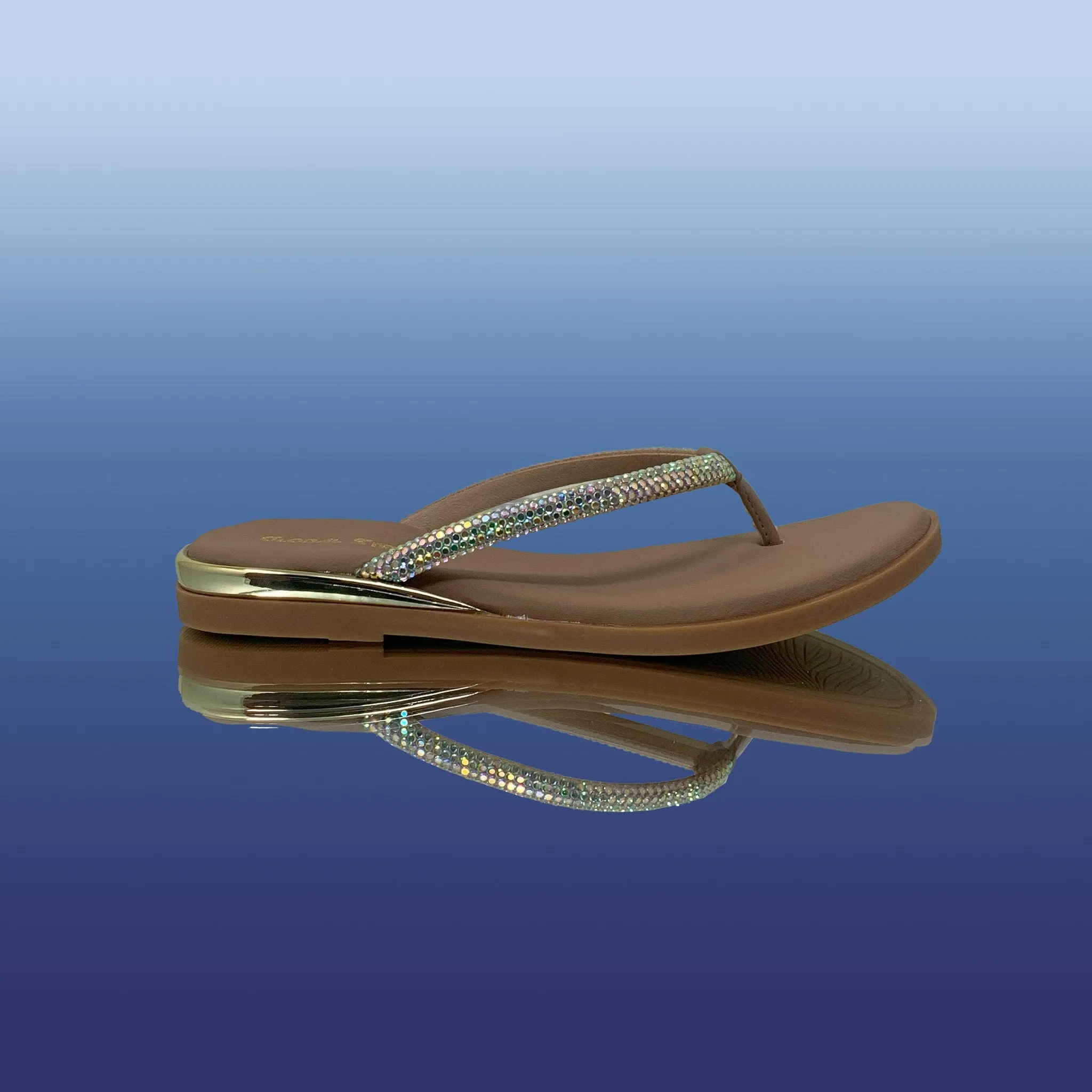 Beige Rhinestone Flip Flops