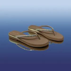 Beige Rhinestone Flip Flops