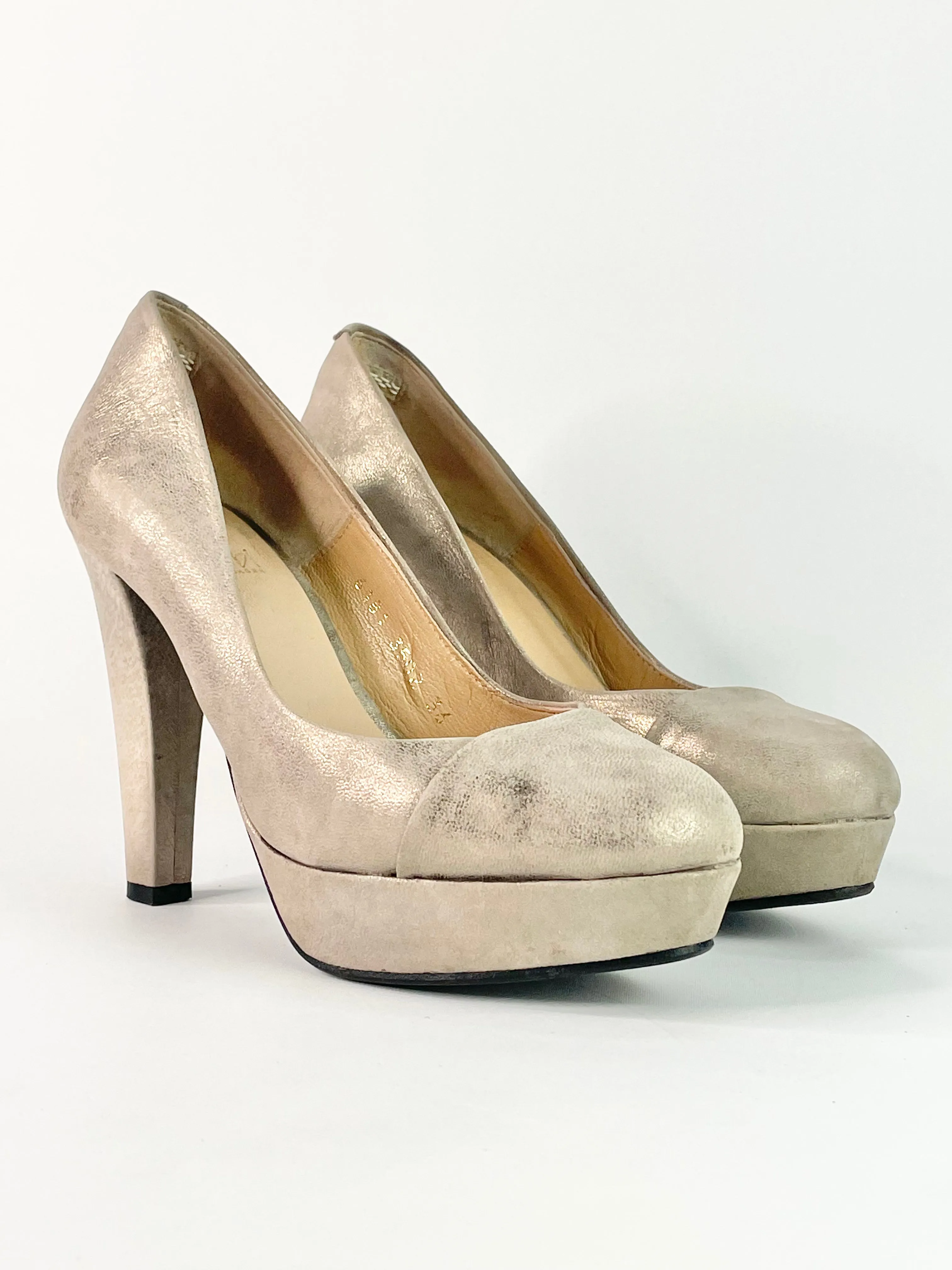 Billi Bi of Copenhagen Metallic Cappuccino Leather Pumps - EU36