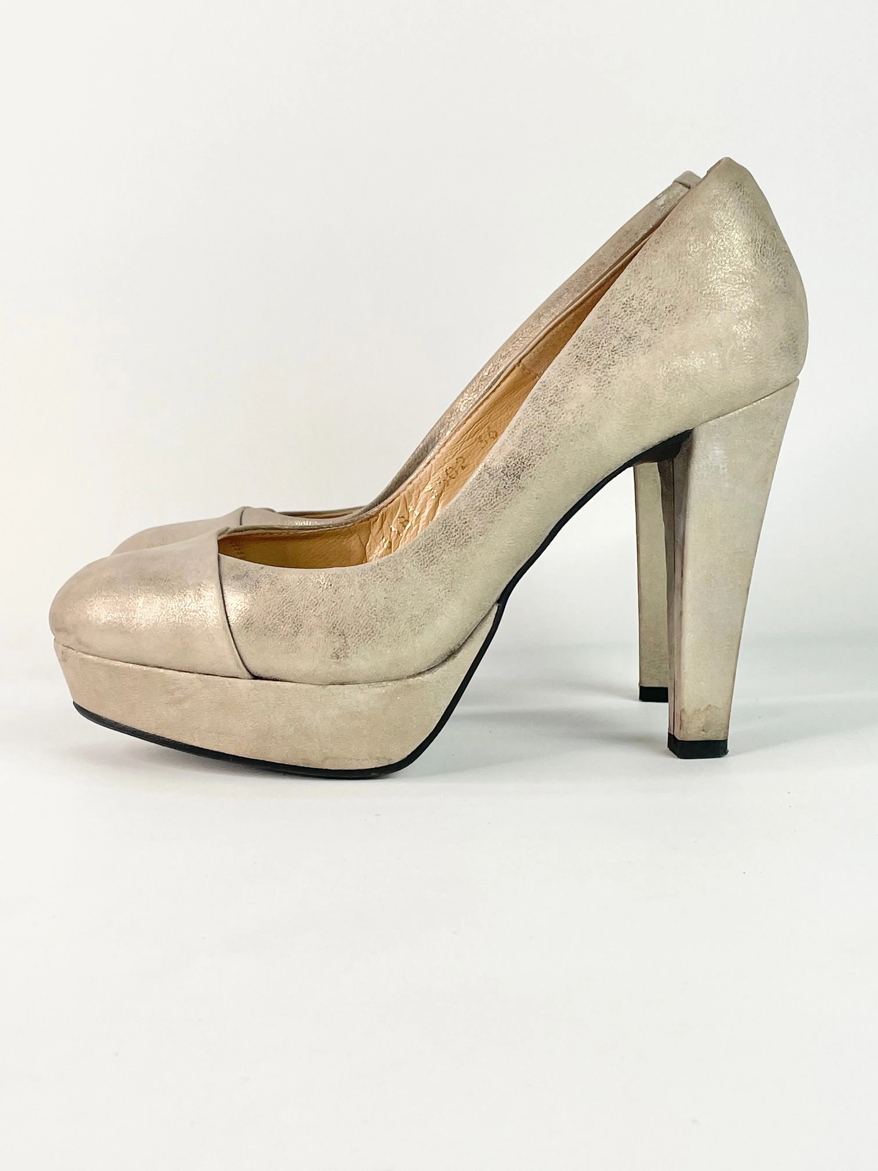 Billi Bi of Copenhagen Metallic Cappuccino Leather Pumps - EU36