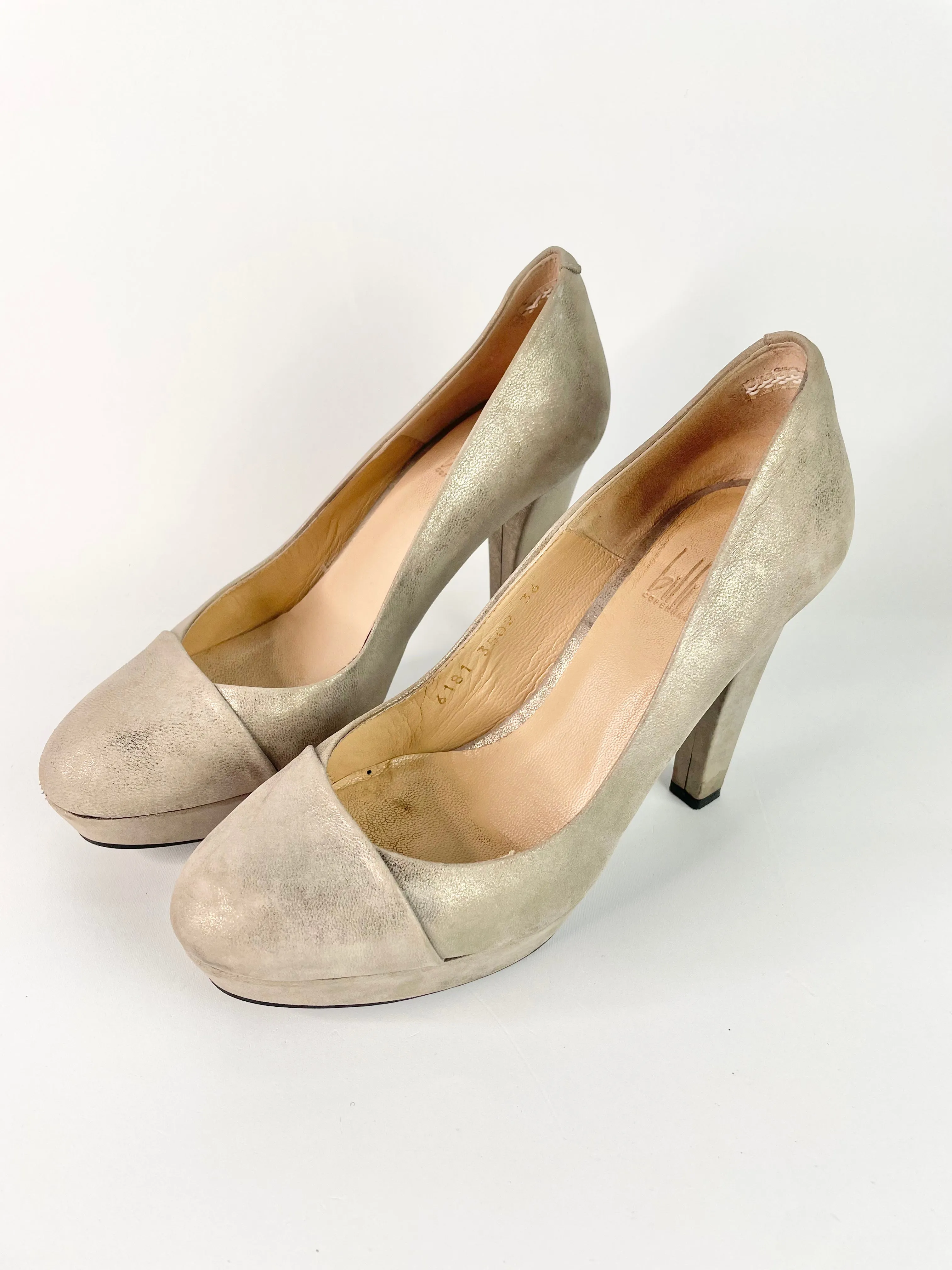 Billi Bi of Copenhagen Metallic Cappuccino Leather Pumps - EU36
