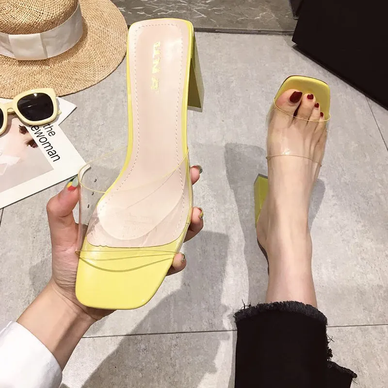 BOOPDO DESIGN CLEAR BLOCK HEELED SANDALS
