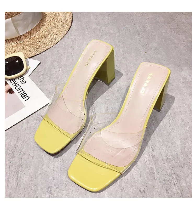 BOOPDO DESIGN CLEAR BLOCK HEELED SANDALS