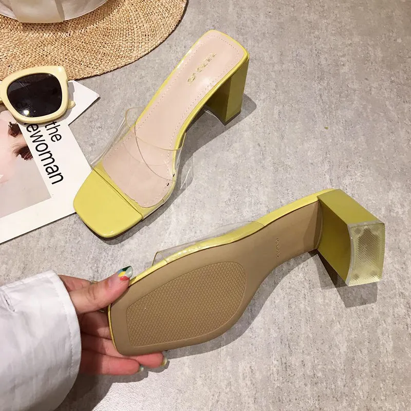 BOOPDO DESIGN CLEAR BLOCK HEELED SANDALS