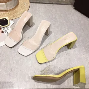 BOOPDO DESIGN CLEAR BLOCK HEELED SANDALS