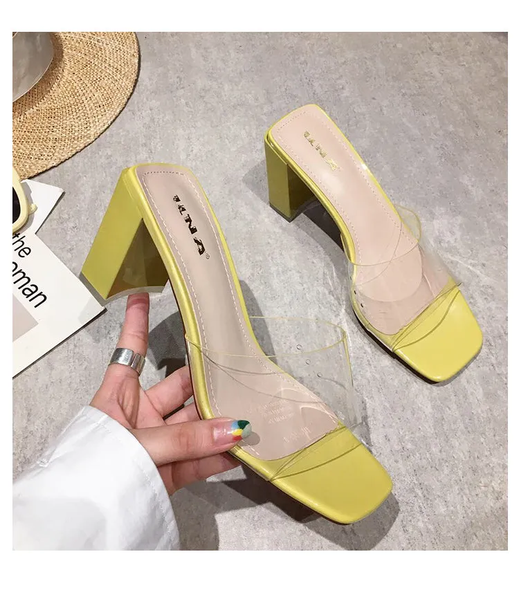 BOOPDO DESIGN CLEAR BLOCK HEELED SANDALS