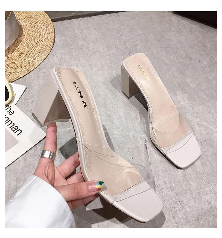 BOOPDO DESIGN CLEAR BLOCK HEELED SANDALS