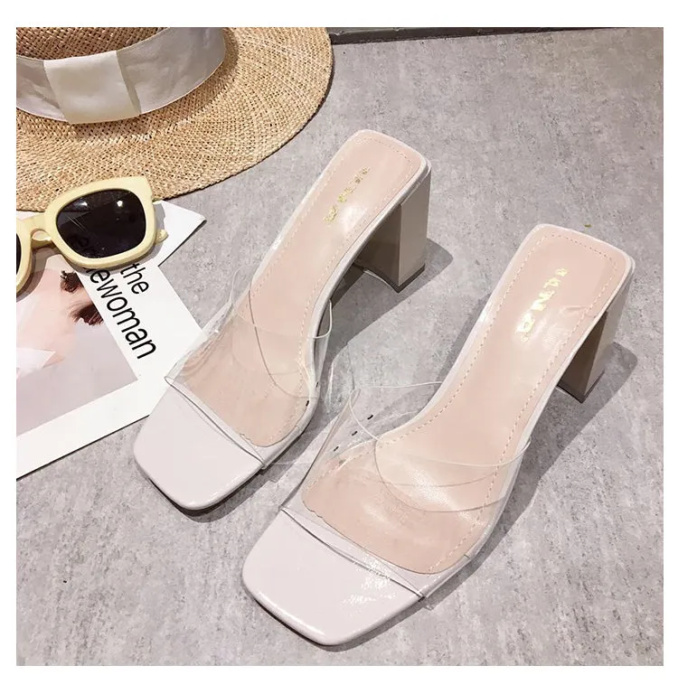 BOOPDO DESIGN CLEAR BLOCK HEELED SANDALS