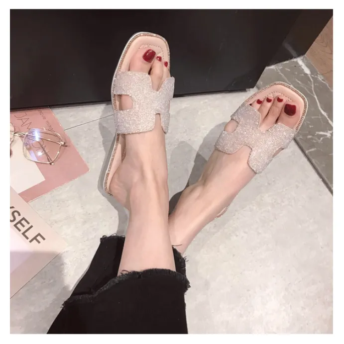 BOOPDO DESIGN DIAMANTE FLAT SANDALS
