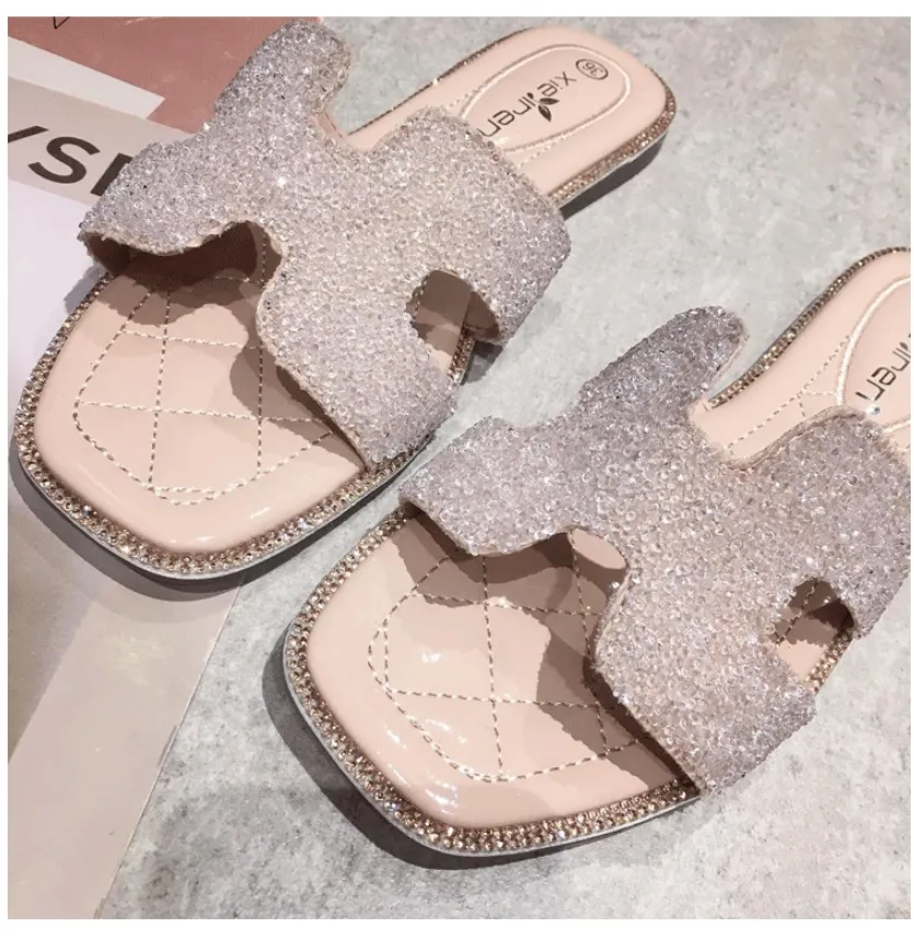 BOOPDO DESIGN DIAMANTE FLAT SANDALS