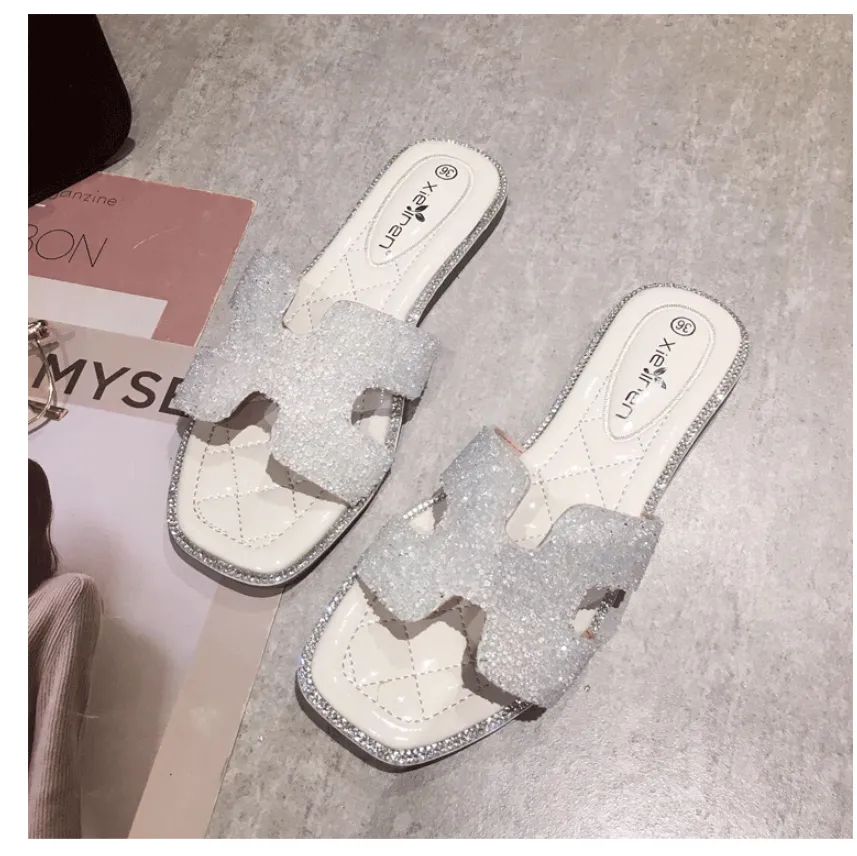BOOPDO DESIGN DIAMANTE FLAT SANDALS