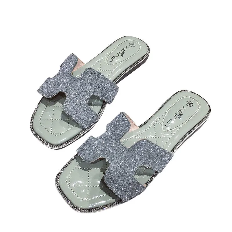 BOOPDO DESIGN DIAMANTE FLAT SANDALS