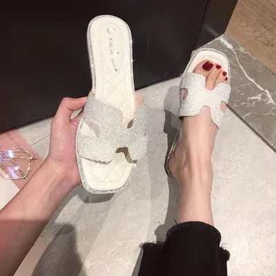 BOOPDO DESIGN DIAMANTE FLAT SANDALS