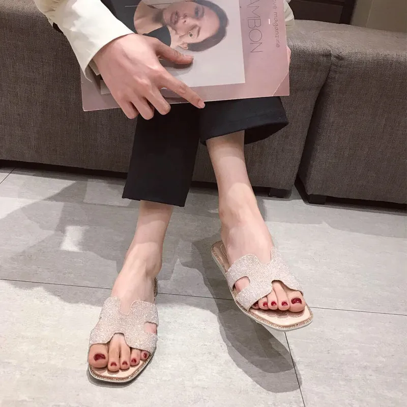 BOOPDO DESIGN DIAMANTE FLAT SANDALS