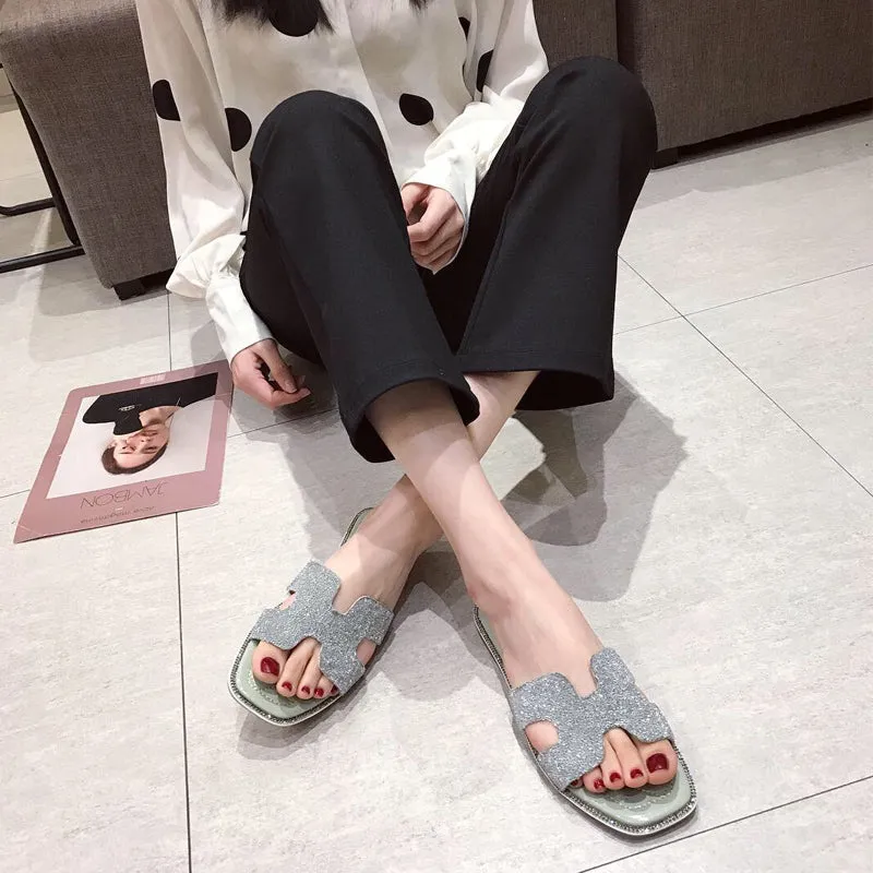 BOOPDO DESIGN DIAMANTE FLAT SANDALS