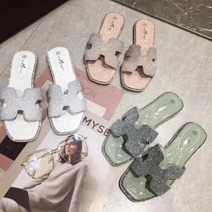BOOPDO DESIGN DIAMANTE FLAT SANDALS