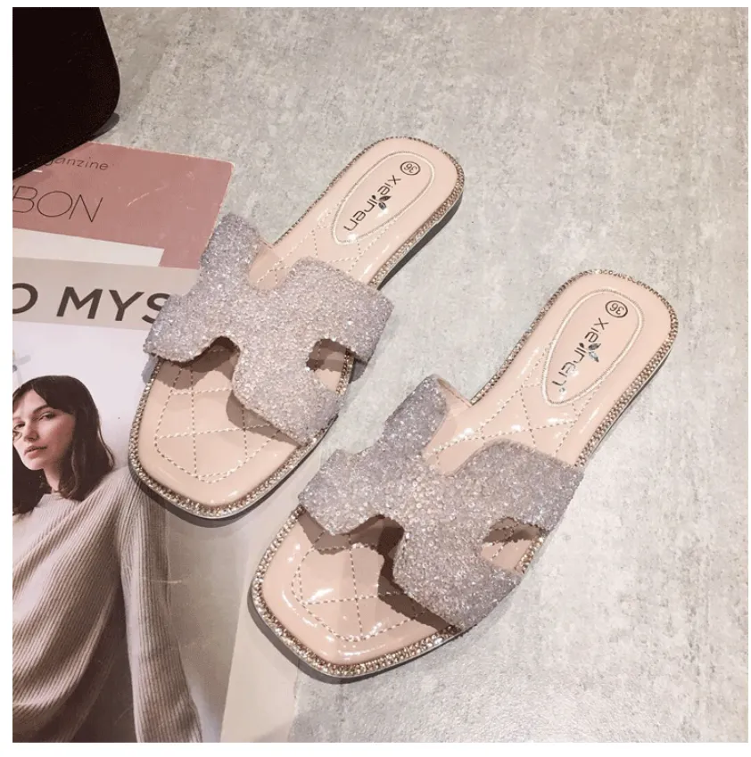 BOOPDO DESIGN DIAMANTE FLAT SANDALS
