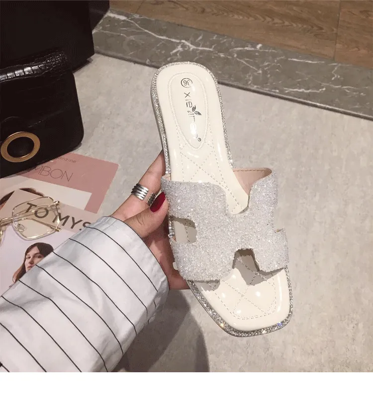 BOOPDO DESIGN DIAMANTE FLAT SANDALS