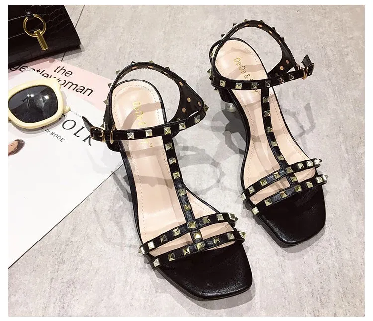 BOOPDO DESIGN STUDDED CLEAR HEELED SANDALS