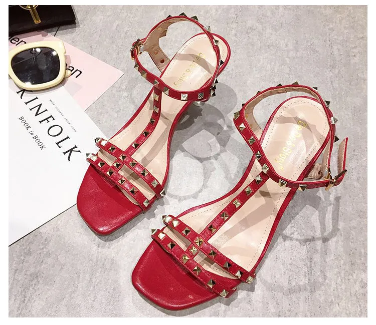 BOOPDO DESIGN STUDDED CLEAR HEELED SANDALS