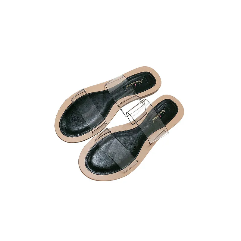 BOOPDO DESIGN TWO CLEAR STRAP FLAT SANDALS