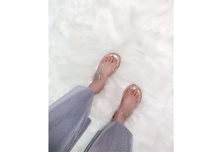 BOOPDO DESIGN TWO CLEAR STRAP FLAT SANDALS