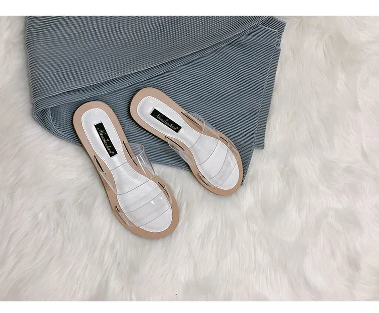 BOOPDO DESIGN TWO CLEAR STRAP FLAT SANDALS