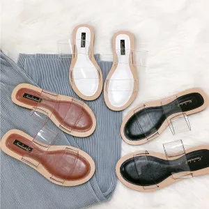 BOOPDO DESIGN TWO CLEAR STRAP FLAT SANDALS