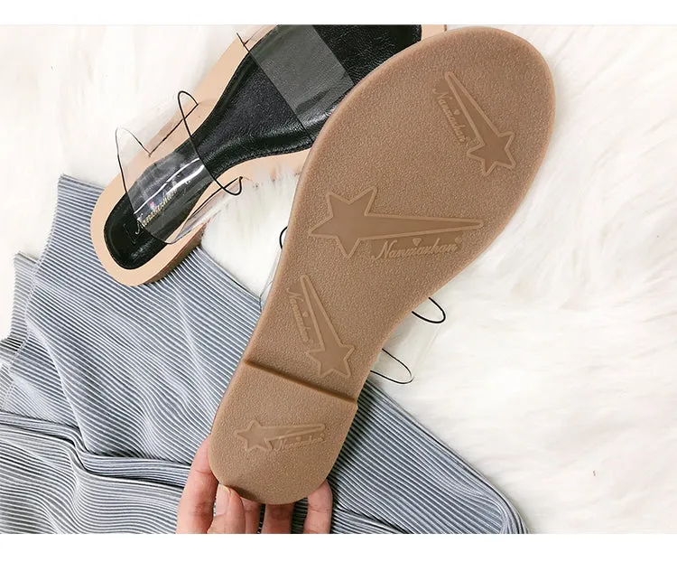 BOOPDO DESIGN TWO CLEAR STRAP FLAT SANDALS