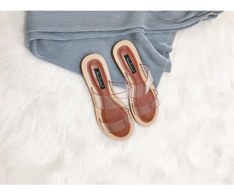 BOOPDO DESIGN TWO CLEAR STRAP FLAT SANDALS
