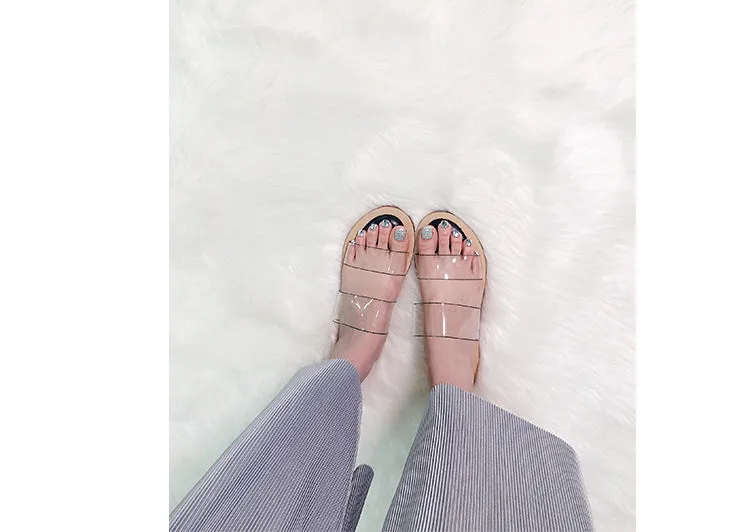 BOOPDO DESIGN TWO CLEAR STRAP FLAT SANDALS