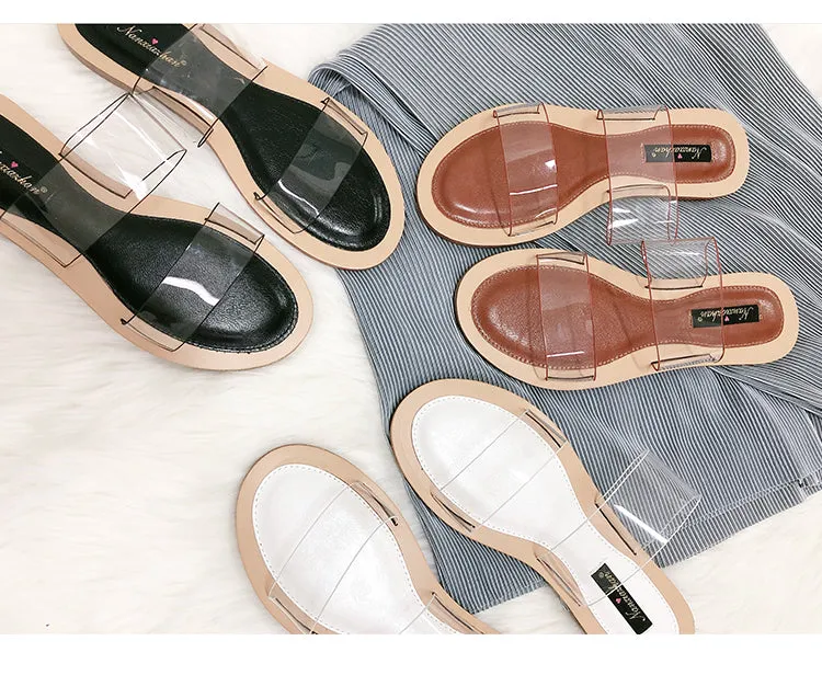 BOOPDO DESIGN TWO CLEAR STRAP FLAT SANDALS