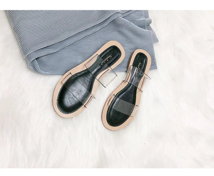 BOOPDO DESIGN TWO CLEAR STRAP FLAT SANDALS