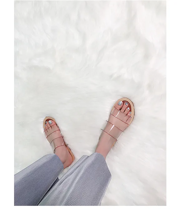 BOOPDO DESIGN TWO CLEAR STRAP FLAT SANDALS